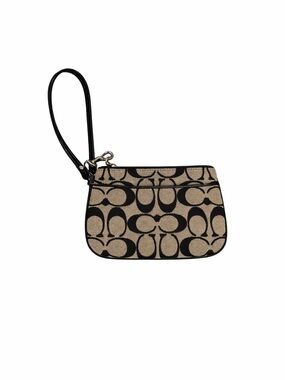 Coach Signature Canvas Wristlet in Black and Tan